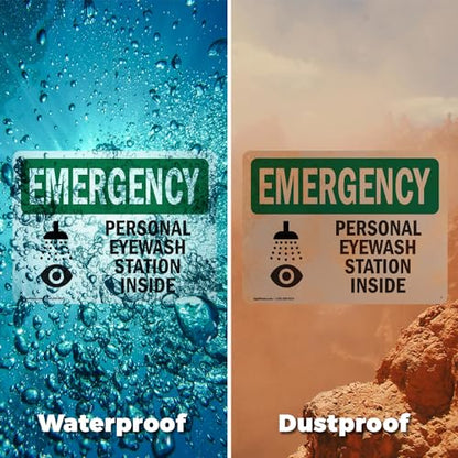 (2 Pack) Personal Eyewash Station Inside With Symbol OSHA Emergency Sign 5 Inch X 3.5 Inch Vinyl Label Decal Sticker Weather Resistant, UV Protected for Workplace, Construction Site, Made in the USA