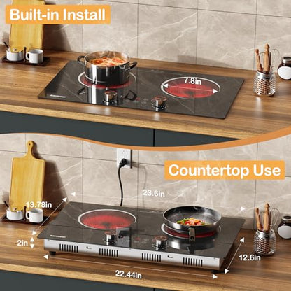 Karinear Electric Cooktop 2 Burner, 110V Electri Stove Top, Knob Control - color: 2 burners