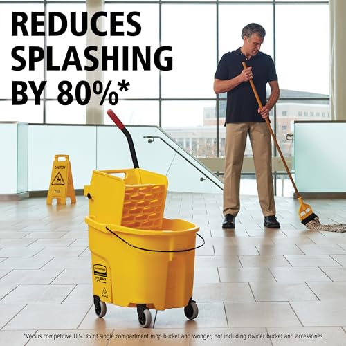Rubbermaid Commercial Products WaveBrake 26QT Side-Press Mop Bucket, Yellow - size: 26 Qt.