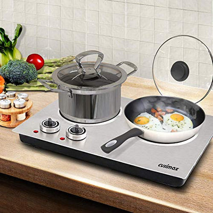 Double Burner, CUSIMAX 1800W Ceramic Electric Hot Plate for Cooking, Silver - color: Silver Bright, size: Double