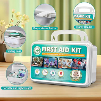 General Medi 120 Pieces Hardcase First Aid Kit - First Aid Box Includes Instant Cold Pack, Emergency Blanket for Travel, Home, Office, Vehicle, Camping, Workplace & Outdoor - size: 120 Pieces