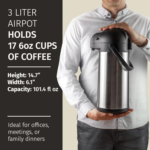 Coffee Carafe Airpot & Cleaning Brush 102oz/3L Airpot 12 Hours Hot - color: Silver w/ Brush 3L, size: 102 Ounces