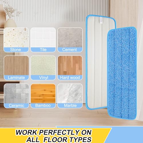 8 Pack 16.5 inch Reusable Mop Pads Microfiber Spray Mop Replacement Heads for Wet/Dry Mops Compatible with Bona Floor Care System - color: Blue Mop Pads