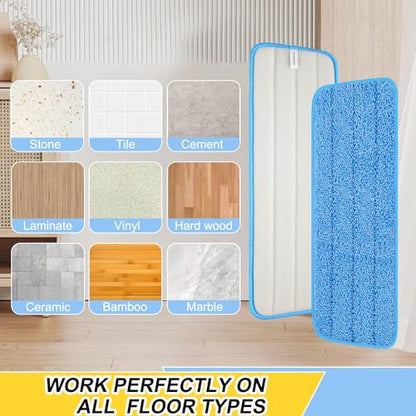 8 Pack 16.5 inch Reusable Mop Pads Microfiber Spray Mop Replacement Heads for Wet/Dry Mops Compatible with Bona Floor Care System - color: Blue Mop Pads