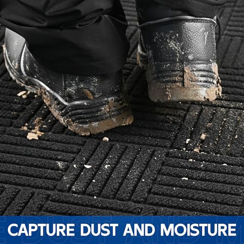 Durable Indoor Outdoor Door Mat, 3' x 4' Heavy Duty Front Door Mat for Entryway, Non-Slip Backing, Stain and Fade Resistant, Absorbent Commercial Floor Mat for High Traffic Area, Black - color: Black-diamond, size: 3' x 4' (Rectangular)