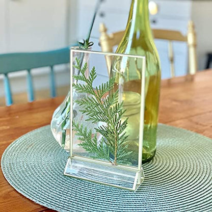 UNIQOOO Acrylic Sign Holders with Golden Border, Portrait View, Pack of 12 | 4x6 Inches Double Sided Clear Frame, Perfect for Wedding reception, Centerpiece, Decoration, Party,Anniversary, Event - size: 4x6",12Pack