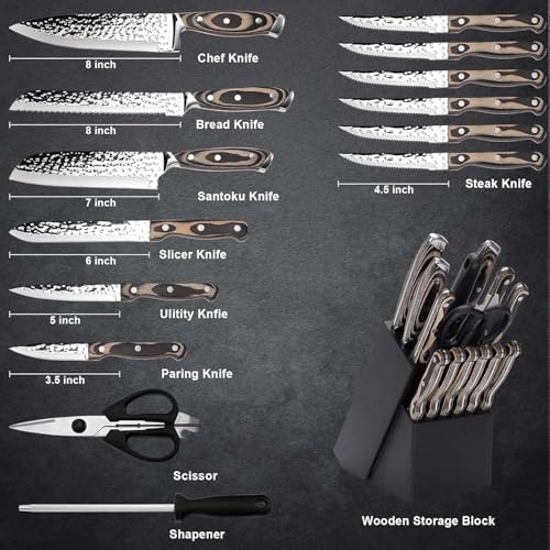 15 Pieces Kitchen Knife Set with Block and Sharpener Gray - color: Gray/Black
