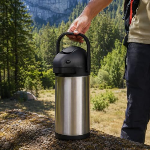 Restaurantware Met Lux 2.2 Liter Coffee Dispenser 1 Pump Lever Coffee Pump Dispenser - 24 Hour Heat Retention Built-In Handle Silver Stainless Steel Airpot Thermal Coffee Carafe For Airports - size: 74.4 Ounces