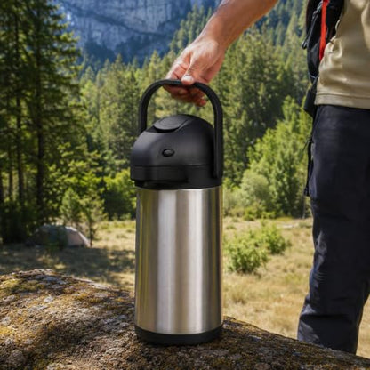 Restaurantware Met Lux 2.2 Liter Coffee Dispenser 1 Pump Lever Coffee Pump Dispenser - 24 Hour Heat Retention Built-In Handle Silver Stainless Steel Airpot Thermal Coffee Carafe For Airports - size: 74.4 Ounces