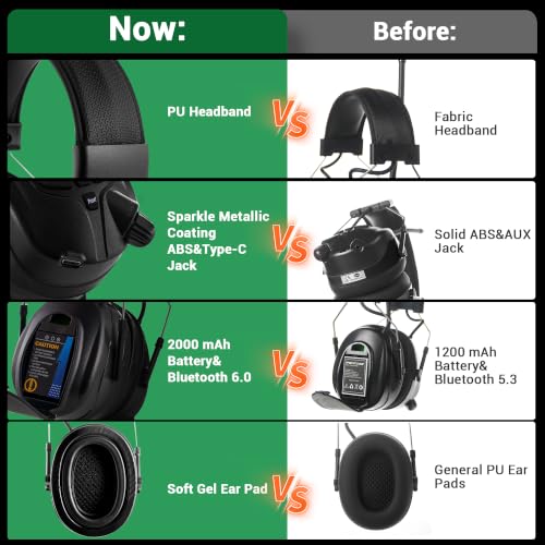 Bluetooth 6.0 AM FM Radio Headphone,Earmuff for Mowing,Construction - color: Green