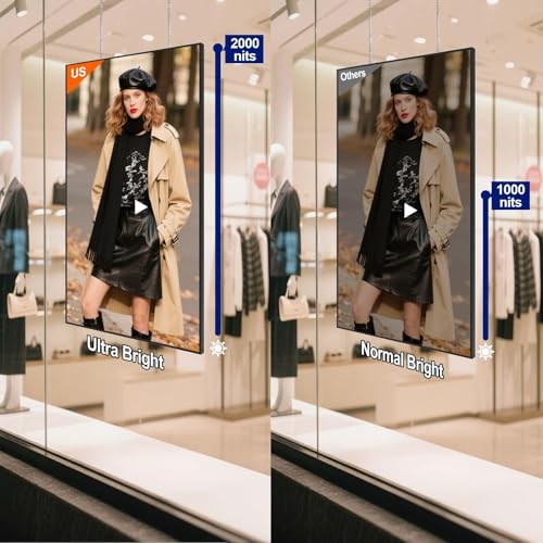 32inch Digital Signage, 2000nits High Brightness Advertising Display, Slim Fit Frameless LCD Monitor, CMS Remote Publishing, 24/7 Operation, Smart Split Screen Play, HDMI/USB/WiFi/Android 11 - size: 32"+2000nits