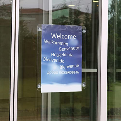 M&T Displays Premium 8.5x11 Acrylic Window Sign Holder | Double Sided Clear Portrait Display Frame with 4 Suction Cups | Anti-Glare for Storefronts, Doors, Glass - Easy Poster & Menu Change - size: 8.5x11 Portrait