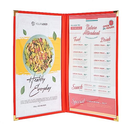 Menu Covers, Double Pages, 8.5" x 14" Legal Size, Red, Pack of 6 - color: Red