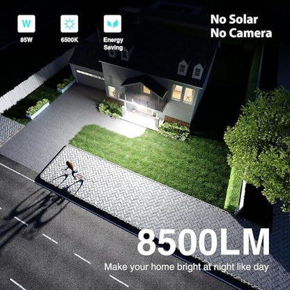 Abovizo 85W Motion Sensor Outdoor Light, 8500LM Ultra-Bright LED Security Light with 3 Adjustable Heads, IP65 Waterproof Dusk to Dawn Flood Light for Garage, Yard, and Driveway, 6500K Daylight, Black - color: Black