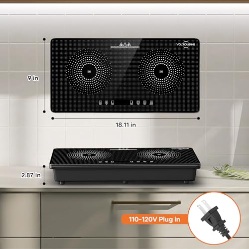 1800W Double Induction Cooktop with Dual 900W Burners, Minimalist Design, Touch Control, 8 Power Levels, Timer & Safety Lock for Kitchen RV Countertop Use