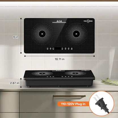 1800W Double Induction Cooktop with Dual 900W Burners, Minimalist Design, Touch Control, 8 Power Levels, Timer & Safety Lock for Kitchen RV Countertop Use