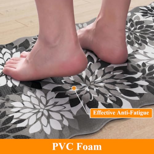 HEBE Anti Fatigue Kitchen Rugs Set of 3, Cushioned Kitchen Mats for Floor - color: Black/Floral