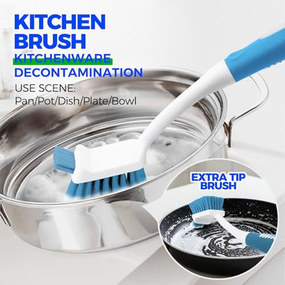 Holikme Cleaning Brush Set for Household Use, Scrub Brush, Kitchen Brush, Tile Lines Brush for Bathroom, Floor, Tub, Shower and Kitchen Surface (Blue) - color: Blue