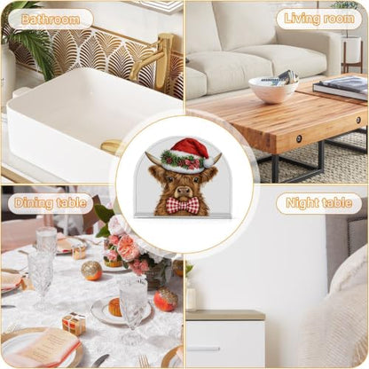 Christmas Cow Napkin Holder for Table Acrylic Tissue Dispenser - color: Christmas Highland Cow
