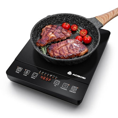 AOBOSI Portable induction cooktop, 1800W fast and efficient cooking, blue LCD screen, 17 power levels/20 temperature levels, pause/timer, keep warm, DIY three-stage program, Christmas gifts