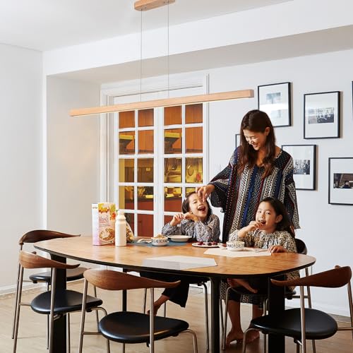 YISDESIGN 59" Wood Linear Pendant Light Fixtures Led Dining Room Chandelier Linear Kitchen Island Hanging Lights Dimmable Modern Pendant Light for Dining Room Kitchen Island Pool Table Lights Natural - color: Natural, size: 59in