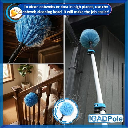 IGADPole 17 FT Water-Fed Washing Kit with Soap-Dispenser, Brush, 10″ Squeegee & Cobweb Duster for Windows, Gutters, Solar Panels & Exterior Walls - size: 17 ft Pole