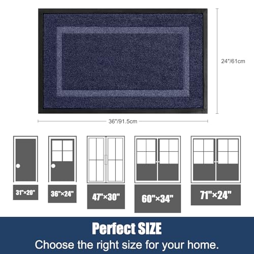 Large Front Door Mat Outside Entrance Indoor Doormat, 36" x 24" Outdoor Mats for Patio Waterproof, Outdoor Door Mats for Outside Entry, Indoor Rugs for Entryway, Sturdy Natural Rubber, Blue - color: Blue, size: 2' x 3' (Rectangular)