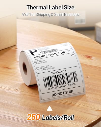 Phomemo 4x6 Thermal Label 10 Rolls 250PCS/Roll, Shipping Labels Pack of 2500 4x6 Roll Labels, Compatible with Phomemo, Zebra, Rollo, Jadens and Other Thermal Printers - color: White-2500