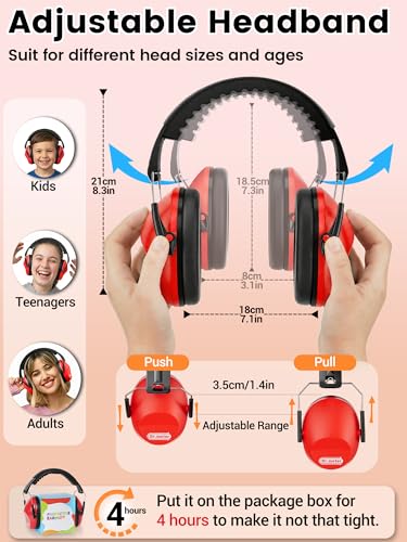 Dr.meter Noise Cancelling Headphones for Kids Toddlers Adults, Red Earmuffs - color: Red