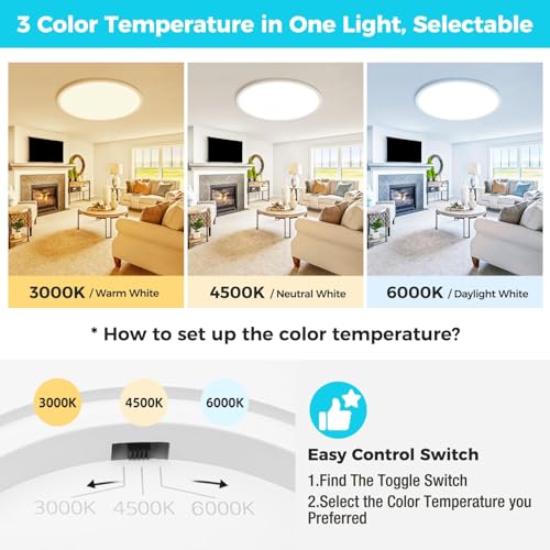 libtit 20 Inch LED Ceiling Light, 4200LM 35W Large & Bright Flush Mount Lighting Fixture, 3000K/4500K/6000K White Round Flat LED Ceiling Lamp for Bedroom Kitchen Livingroom Office - color: White, size: 20In-1 Pack