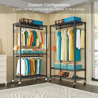 FUTASSI P1 Heavy Duty Garment Rack, Rolling Closet Organizer with Wheels - color: Black, size: P1