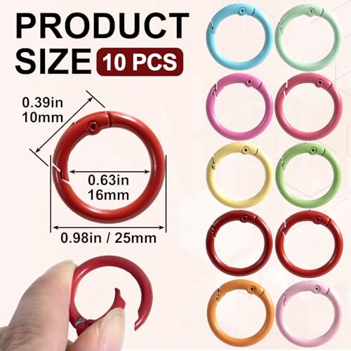HINZIC Metal Spring O Rings, Round Colorful Keychain Snap Clip - color: mixed color,10pcs,25mm