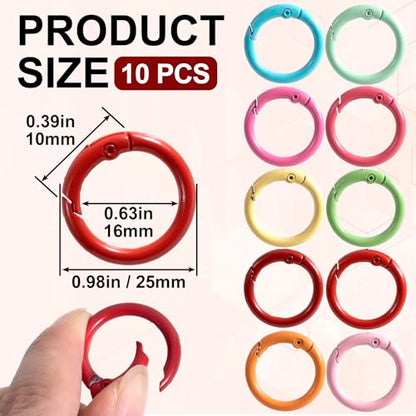 HINZIC Metal Spring O Rings, Round Colorful Keychain Snap Clip - color: mixed color,10pcs,25mm