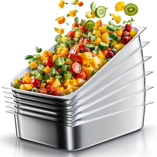 WantJoin Stainless Steel Steam Table Hotel Pans Set 1/1 Size 4 Inch 6 Pack - color: 4" Deep, size: 1/1 Size Thickened