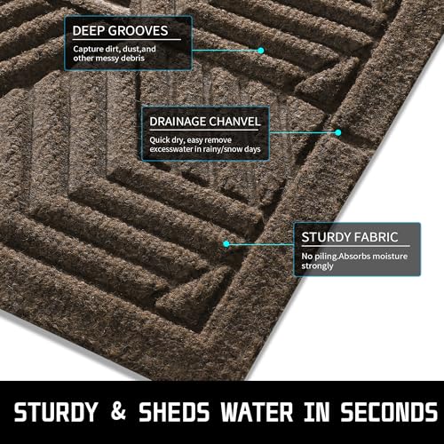 Yimobra Door Mats Outdoor 29.5x17, All-Season Waterproof Outdoor Mats for Front Door Entrance with Drainage Holes, Heavy Duty Non-Slip Doormat for Garage Patio Entryway Indoor, Brown - color: Brown, size: 29.5x17 Inch