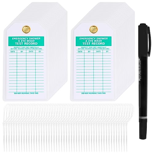 Lionshop Heavy Duty Emergency Shower and Eyewash Test Record, Double-Sided Inspection Record Tag, 5.75" Height x 3" Width, 0.375" in Brass Eyelet Size, Green Ink on White (Pack of 50) - color: Shower & Eye Wash Test Record Tag, size: 50PACK