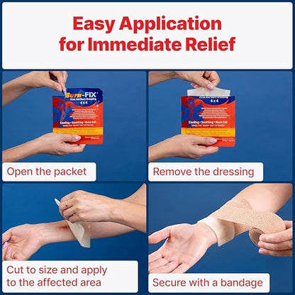 BurnFix® Burn Gel Dressing, 4 Pack, Sterile 4x4 Hydrogel Burn Pads - size: 1.4 Ounce (Pack of 4)