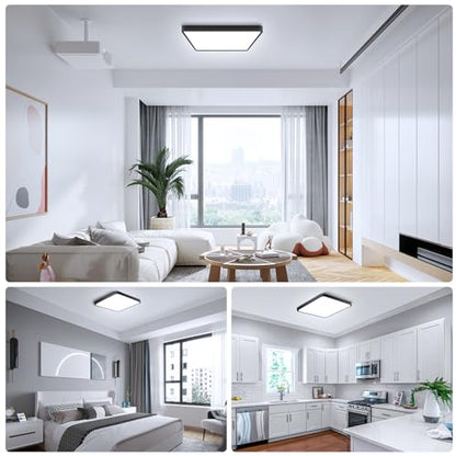 12Inch 24W Square LED Ceiling Light Fixtures Flush Mount, 6000K Cold White LED Ceiling Lamp, Surface Mount Modern Ceiling Lights, Black Slim Flat Panel Lighting for Bedroom, Kitchen, Bathroom - color: Cool White, size: 12 inch Black