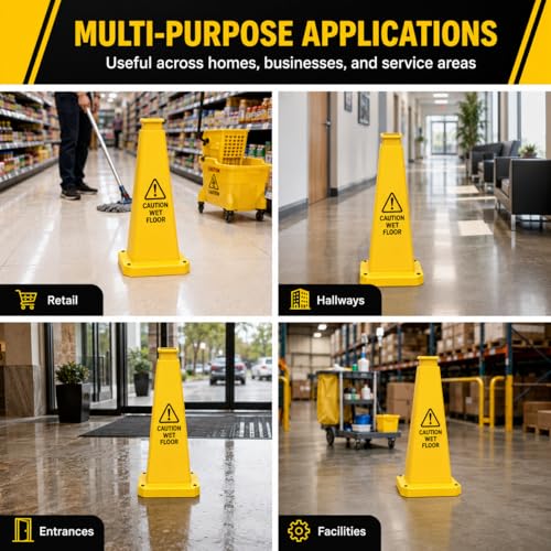 BESEA 6 Pack 28 Inch Yellow Traffic Cones with Weighted Base - color: Yellow, size: 28INCH