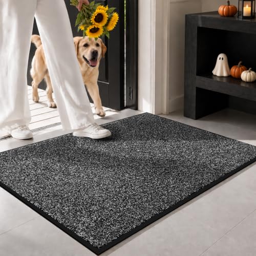 Mibao Super Absorbent Front Door Mat, 29.5" x 17", Non-Slip Washable Indoor Doormats, Low Profile Entryway Rug Outdoor, Dirt Resistant Welcome Mats for Front and Back Door Entrance, Grey - color: Grey, size: 1'5" x 2'6" (Rectangular)