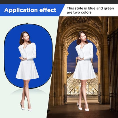 Portable Chromakey Blue/Gray Backdrop with Stand,59 * 39 inch Pop Up Collapsible Backdrop,Foldable Blue Screen 2 in 1 Backscreen for Photo and Video Shooting,Gaming (Blue & Gray) - color: Blue&Gray