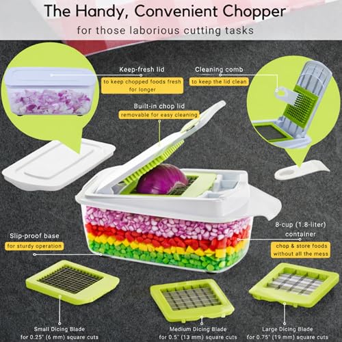 Brieftons QuickPush 8-Cup Push-Down Manual Vegetable Chopper & Food Dicer