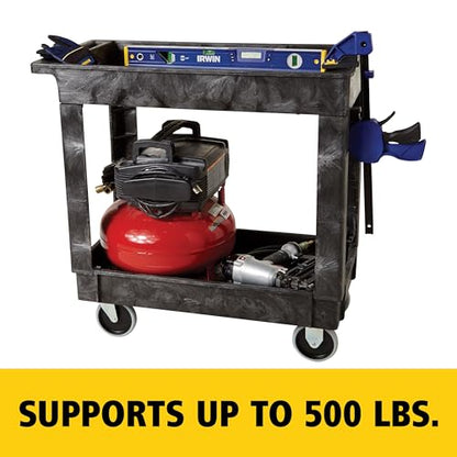 Rubbermaid Commercial Products 2-Shelf Service/Utility Cart with Wheels, 300-Pound Capacity, Black, Lipped Shelves with Handle, Use in School/Restaurant/Warehouse/Manufacturing - size: Small