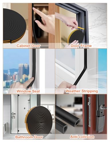 Weather Stripping Door Seal Strip,32.8 FT D Shaped Weatherstripping - color: Black, size: S (3/8"W × 1/4“T)