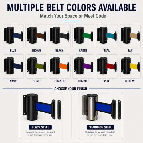 Crowd Control Warehouse Wall Mount Retractable Belt Barrier, 11' Black Belt - color: Black, size: Solid Color