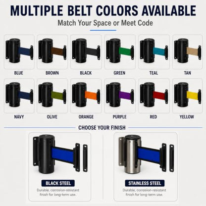 Crowd Control Warehouse Wall Mount Retractable Belt Barrier, 11' Black Belt - color: Black, size: Solid Color