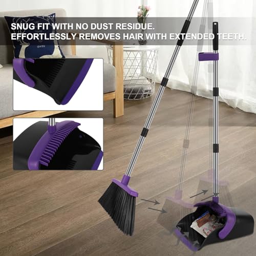 Purple Broom and Dustpan Combo Set, 55" Long Handle Broom - color: Purple, size: Large