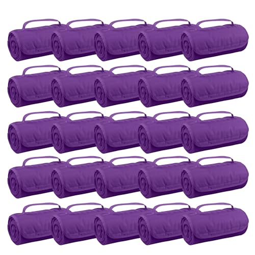 25 Ct of Roll-Up Blankets for Camping, Travel, Outdoors, Beach, Picnics – Purple – Hook + Loop Closure for Easy Use in Cars & on Airplanes – Customizable for Promotions & Events - color: Purple