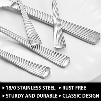 49-Piece Silverware Set with Organizer, Food-Grade Stainless Steel Flatware for 8, Cutlery Utensil Sets with Steak Knives, Rust-proof, Mirror Polished, Dishwasher Safe, Silver Roman Column - style: Roman Column - Silver