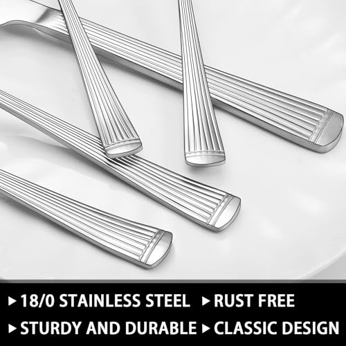 49-Piece Silverware Set with Organizer, Food-Grade Stainless Steel Flatware for 8, Cutlery Utensil Sets with Steak Knives, Rust-proof, Mirror Polished, Dishwasher Safe, Silver Roman Column - style: Roman Column - Silver